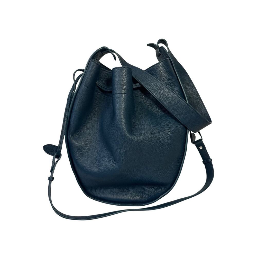 The Row XL Drawstring Hobo Bag Marine Blue Pebbled Leather Shoulder Bucket Bag